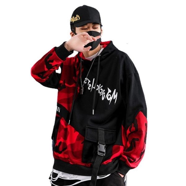 

fashion hip hop taochunqiu men's printed bla and red stitched hoodie, Black
