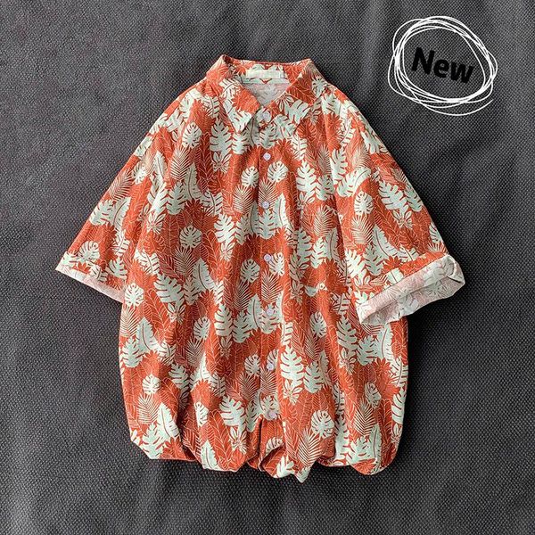 

summer hawaiian shirt men fashion printed casual man streetwear trend wild hip hop loose short-sleeved male men's shirts, White;black