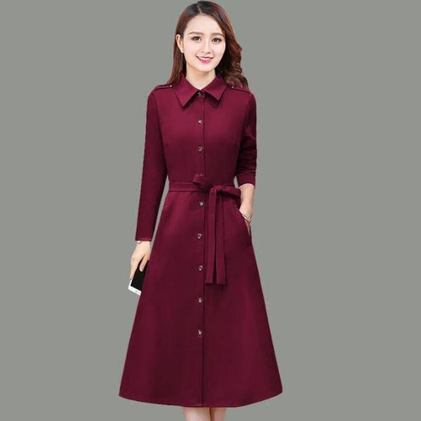 

casual dresses long sleeve dress spring autumn women turndown single-breasted a-line female temperament shirt, Black;gray