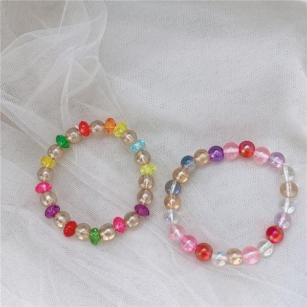

beaded, strands korean retro crystal beads bracelet for women girls boho colorful round glass elastic bangle summer charm wrap jewelry, Black