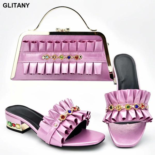 

dress shoes fashion shoe and bag set for party in women ladies with matching bags decorated rhinestone elegant crystal, Black