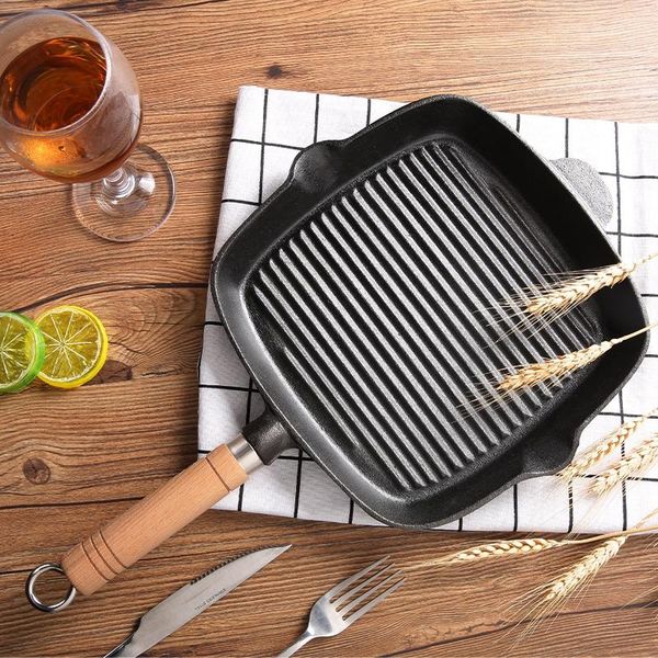 

24cm non-coating cast iron steak pan striped plate special barbecue cookware non-stick teppanyaki frying cooking pans