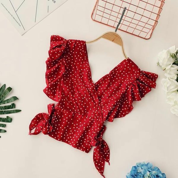 

summer sweet slim polka dot women blouses decoration chiffon v neck casual short sleeve female, White