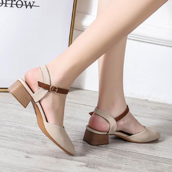 

sandals low heel high-heeled brown round toe 2021 female casual shoes, Black