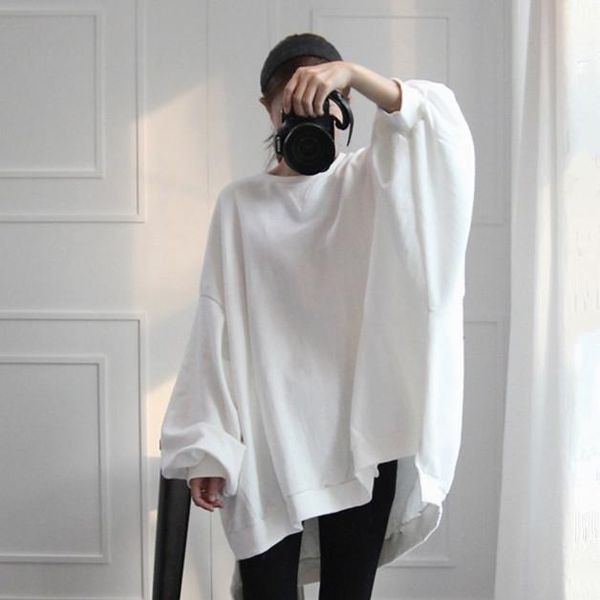 

women's hoodies & sweatshirts superaen bat-wing sleeve cotton fashion women hoody casual wild female solid color loose sweatshirt 2021, Black
