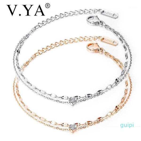 

v.ya rose gold titanium steel bracelet for women stylish compact double layer stainless steel jewelry bracelets bangle1, Golden;silver