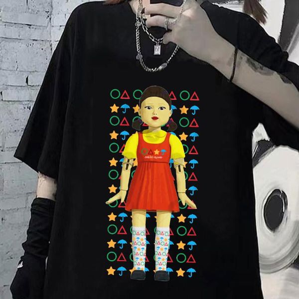 

men's t-shirts round six squid game tv print cosplay men women t-shirt hip hop fashion oversized tees cool boys girls clothing, White;black