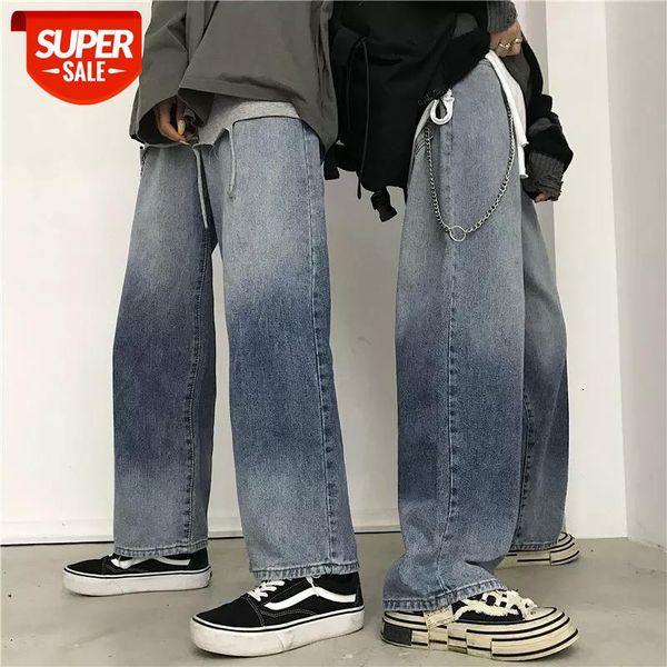 

2020 men's fashion nostalgic denim blue color jeans straight wide leg pants loose youth trendy trousers casual s-xl #vo0z