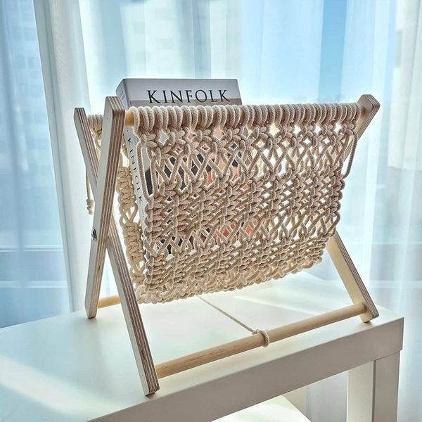 

nordic cotton woven storage basket boho macrame folding magazine rack deskbook shelf po props other home decor