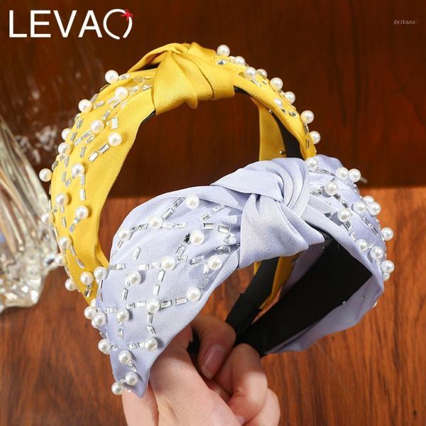 

levao fashion knotted solid headband pearl hair bands accessories headwear arrival 2021 hairbands1