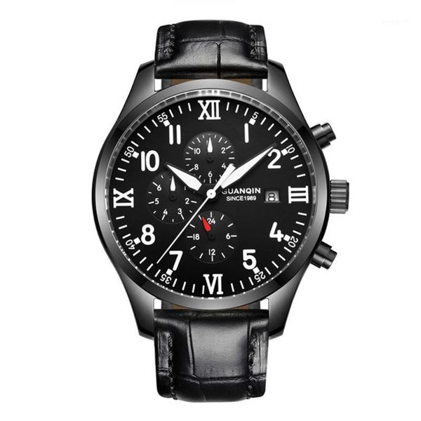 

relogio masculino guanqin automatic mechanical watches men sport luminous watch fashion casual leather wristwatch wristwatches, Slivery;brown