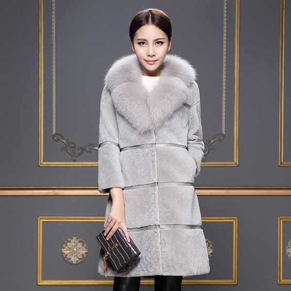 

women's fur & faux luxury winter coat women thick long sleeve jacket fashion fake collar outerwear warm, Black