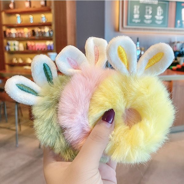 

fcGH koreanrabbit net red super cute plush cy cy ring high elastic hair accessories autumn and winter children's hair tie headband, Slivery;white