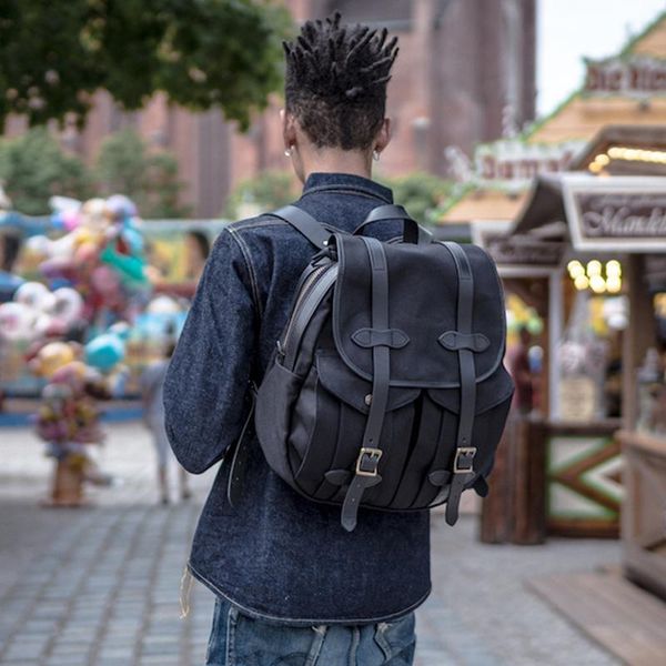 

backpack oil waxed canvas motorcycle helmet bag black leather men designer luxury cycling waterproof