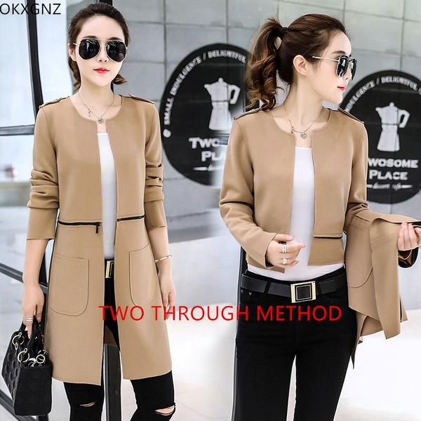 

women's trench coats autumn large size windbreaker long slim micro-ball leisure coat removable wild comfortable breathable -4xl armygr, Tan;black