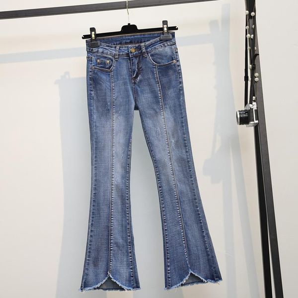 

women's jeans women flared pants vintage stretch denim spring autumn ladies fashion slim boot cut large size l-4xl, Blue