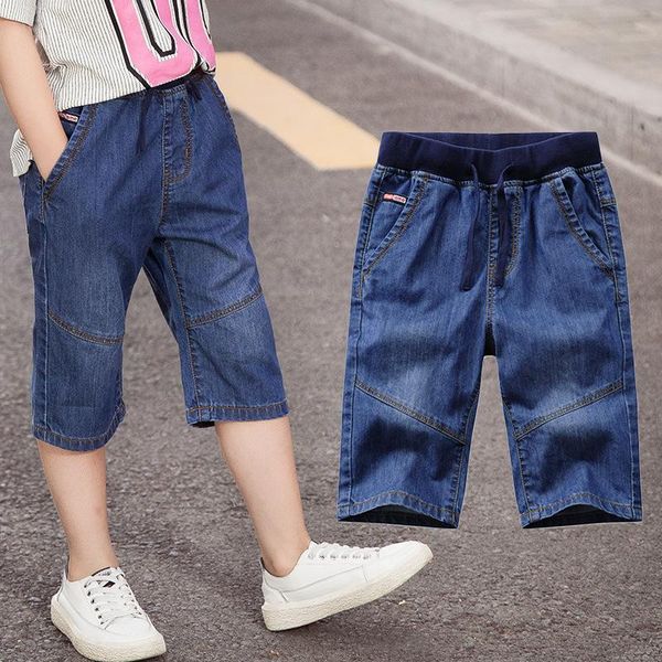 

summer children's pants boys cowboy five minutes wear shorts men's jeans, Blue