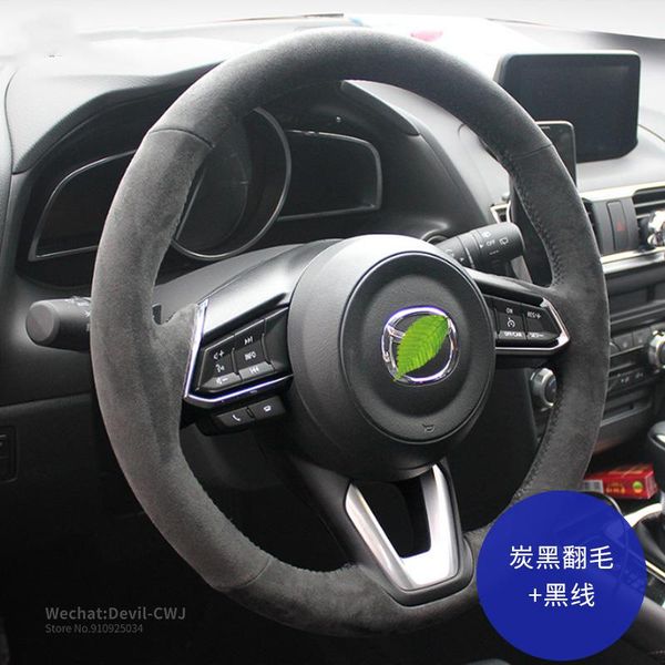 

car pi black suede leather for mazda 6 cx4 atenza axela cx5 cx8 hand-stitch grip car interior steering wheel cover auto parts