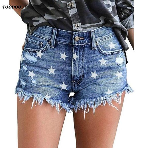 

women's jeans women short star print softener fabric for girls famale tassel leg openning est sale fast delivery, Blue