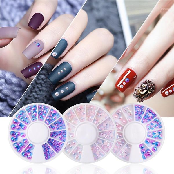 

est mermaid gradient magic half round design nail wheel mixed size art jewelry decoration diy 3d pearls art1, Silver;gold