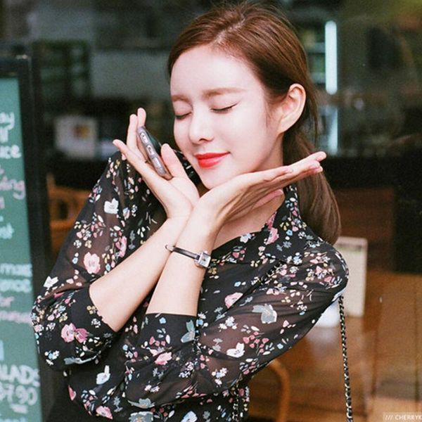 

women's blouses & shirts black spring summer shirt sweet chiffon print long-sleeved blouse women plus size ladies female blusas, White