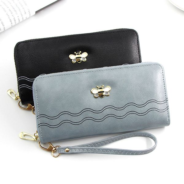 

new korean purse small bee large capacity multifunctional mobile phone zipper long women's hand bag, Red;black