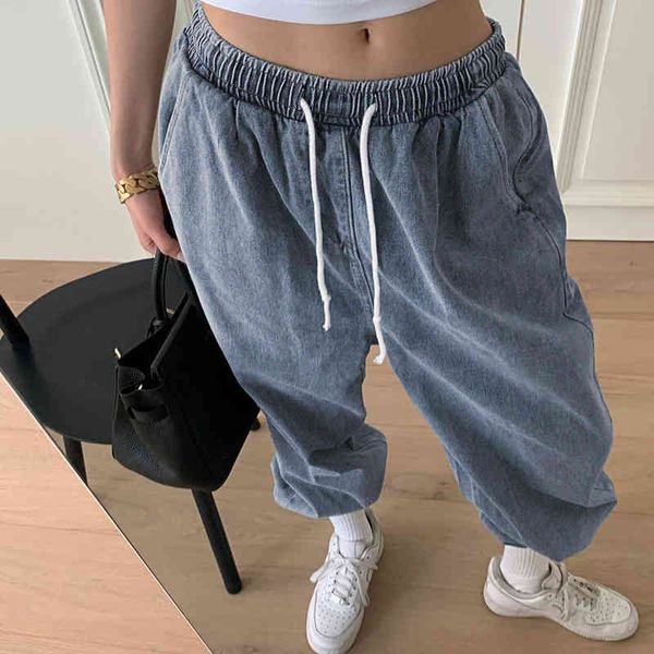

drawstring baggy high waisted blue mom woman jeans sweatpants wide trousers y2k pants joggers women femme streetwear capri 210415, Black;white