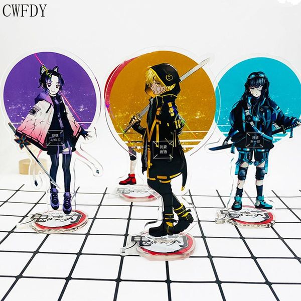 

keychains demon slayer: kimetsu no yaiba acrylic stand anime kamado tanjirou nezuko figure model desk decor keychain for fans 15cm, Silver