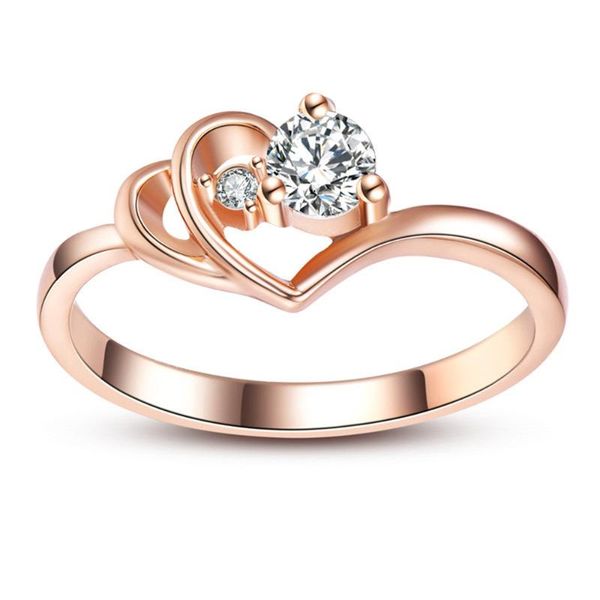

wedding rings fashion simple double heart-shaped ladies ring, boutique copper plated rose gold zircon jewelry n ring, Slivery;golden