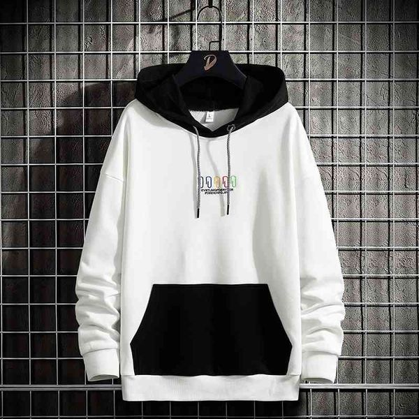 

men's 2021 spring youth fashion hooded print sports casual sweater men's hoodie, Black
