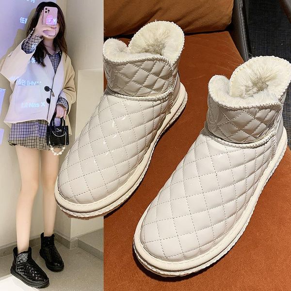 

boots 2021 winter leather snow ladies short warm and thick plus velvet cotton shoes, Black