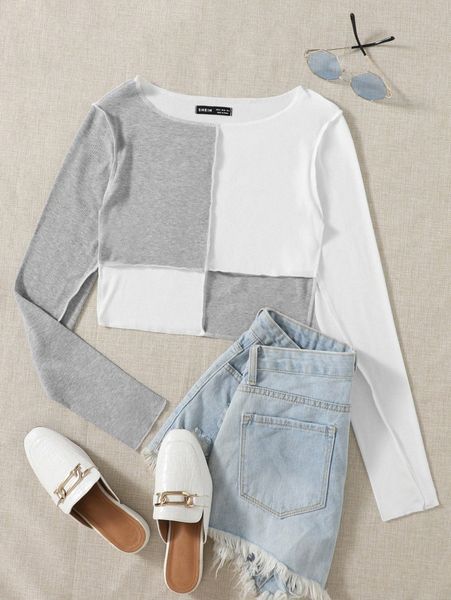 

color-block seam front crop 95sr#, White