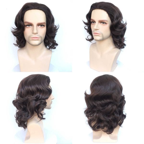

headset chocolate men's short wig chemical fiber hr7214, Black