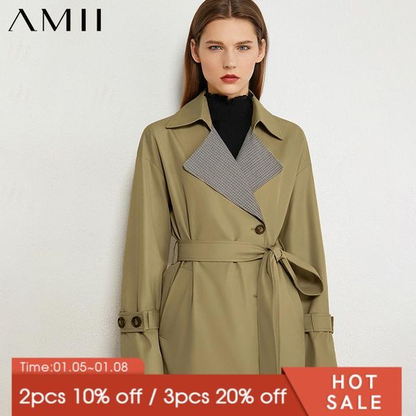 

women's trench coats amii minimalism autumn coat fashion vintage lapel patchwork belt windbreaker female 12080062, Tan;black