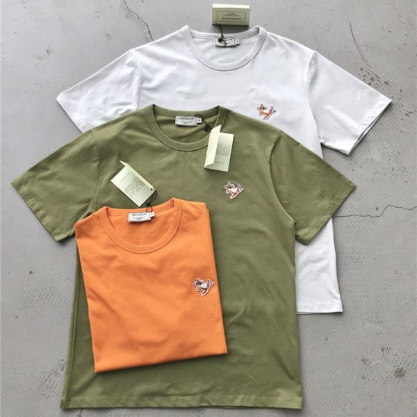 

men's t-shirts 2021ss fox patch emblem maison kitsune female male shirt 1:1 summer style t-shirt, White;black