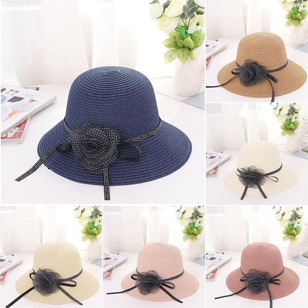 

outdoor hats women sun hat straw flower decoration breathable beach protection uv summer fisherman for travel, Black;white