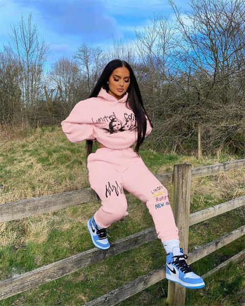 

women's two piece pants loose hooded hoodies skinny suits solid leggings trousers tracksuits sets ladies 2021 autumn winter casual, White