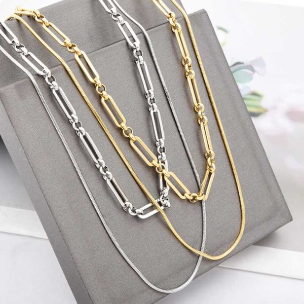 

chains 316l stainless steel simple irregular double layer charm snake bone chain choker necklace for women fashion fine jewelry san742, Silver
