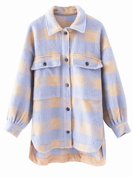 

gingham flap pocket high low tweed overshirt d5av#, Black