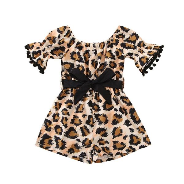 

baby romper girls leopard print round collar short sleeve playsuit with waist belt for summer fall 1-6 years girl's dresses, Red;yellow