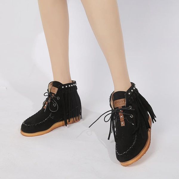 

boots head women's short suede lace up fall winter 2021 large round, Black