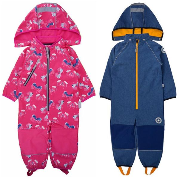 

soft shell jumpsuit for boys and girls one-piece romper with feet warmth, windproof, waterproof, thin ski jumpsuits, Blue
