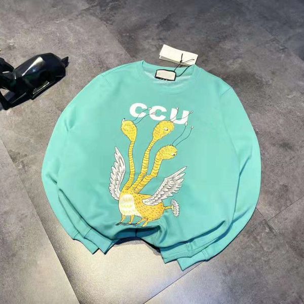 

2021 autumn new fashion brand ancient three headed bird cartoon wings simple age reduction leisure terry couple sweater, Black