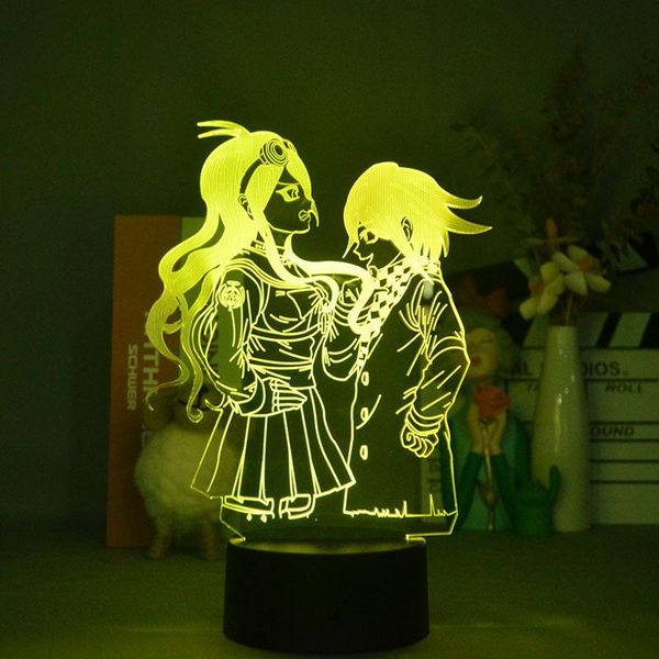 

night lights miu iruma & kokichi oma danganronpa figurines light creative 3d visual upward lighting acrylic desk lamp video game fans