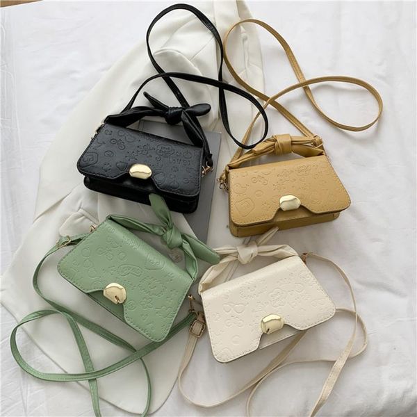 

evening bags vintage women's bag pure color cartoon embossing pu leather shoulder female lady daily shopper purse small bowknot handbag