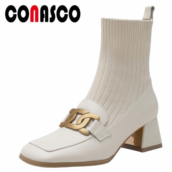 

boots conasco classic women ankle autumn winter warm genuine leather causal prom office lady concise elegant shoes woman, Black