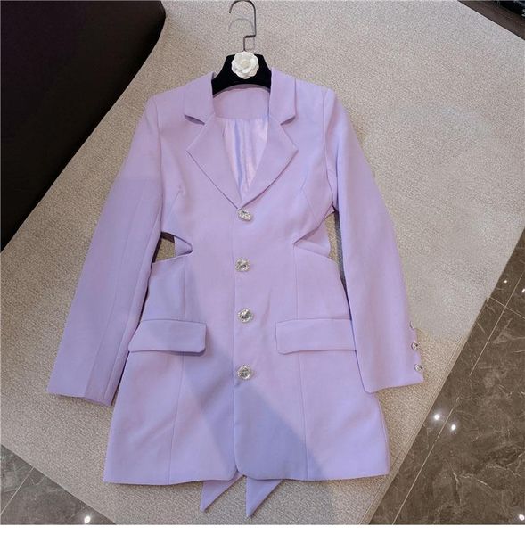 

casual dresses high street est 2021 designer jacket women's hollow out diamonds buttons long blazer, Black;gray