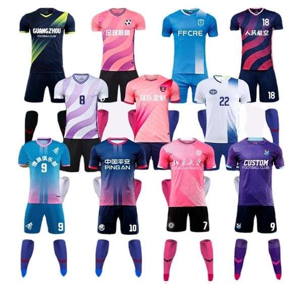 

football sports short sleeve jerseys printed summer training team uniform children's football suit men's, Black;white