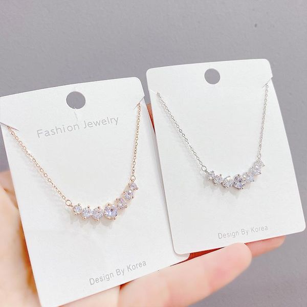 

chains 14k gold plated simple style necklace shining bling zircon women clavicle chain elegant charm wedding pendant jewelry, Silver