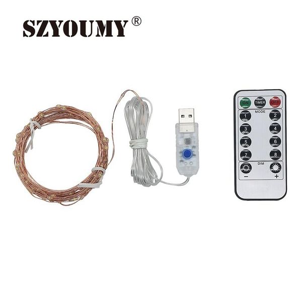 

strings szyoumy remote control dimmable usb led string lights 10m 100 leds 5v 33ft copper wire warm white/rgb wedding party decoration